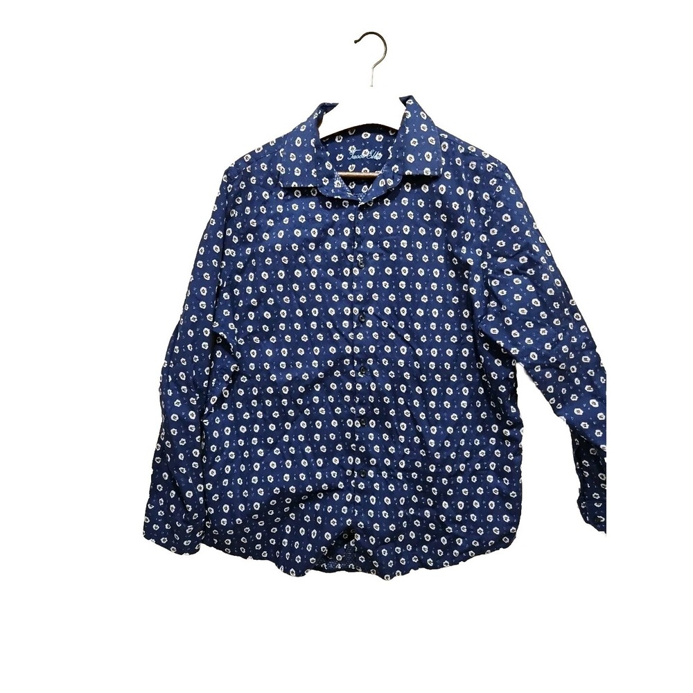 Tasso Elba Women's L Button-Up Shirt Blue White  Daisies